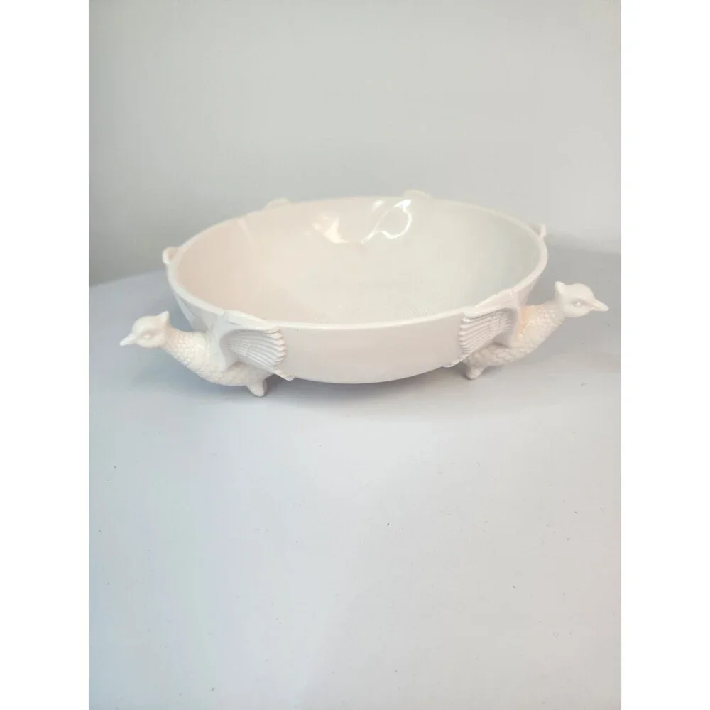 3 toed pheasant jeannette Pink Milk Glass center bowl salad bowl